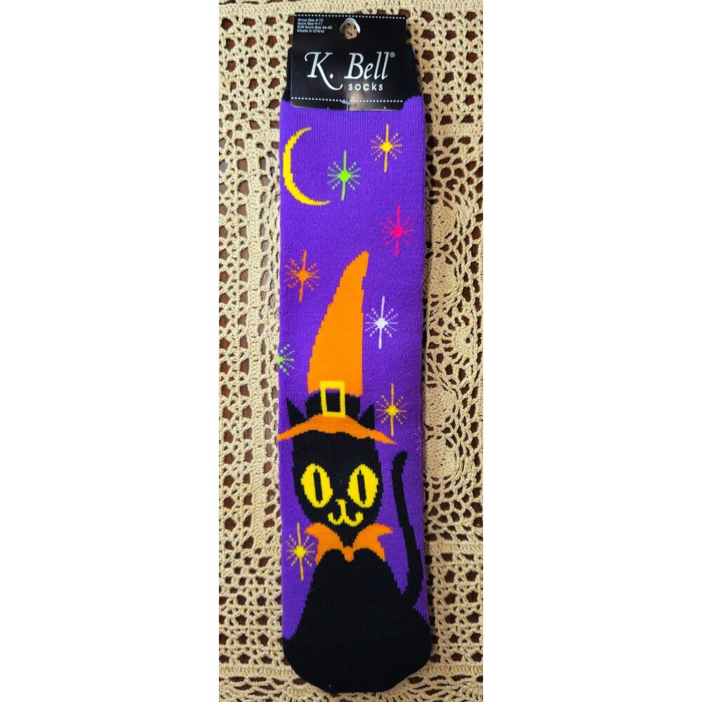 NWT Black Cat Witch Halloween Socks K. Bell Socks